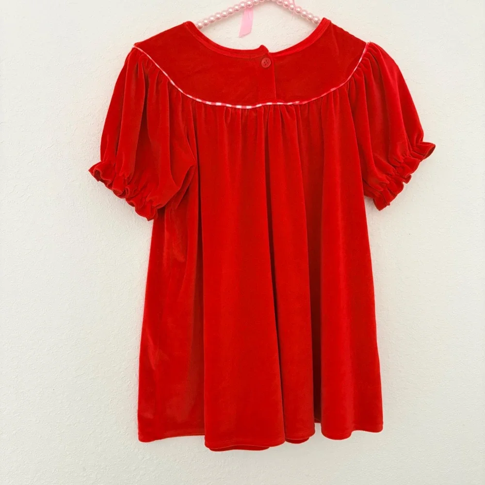Abby & Evie Girls Red Velvet Bow Embroidered Babydoll Holiday Dress‎ Size 8